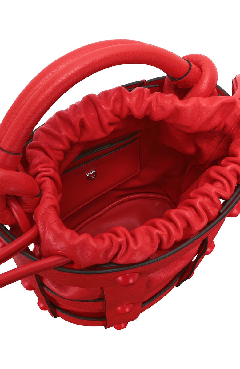 FERRAGAMO Cage Leather Bucket Bag, Alternate, color, Red