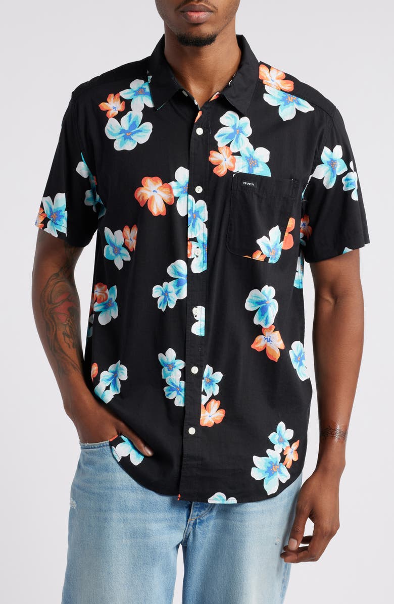 RVCA Anytime Short Sleeve Button-Up Shirt, Main, color,