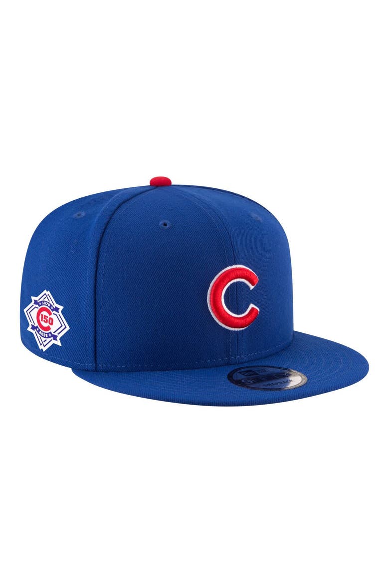 Men's New Era Royal Chicago Cubs 150th Anniversary 9FIFTY Snapback Hat, Main, color, Royal