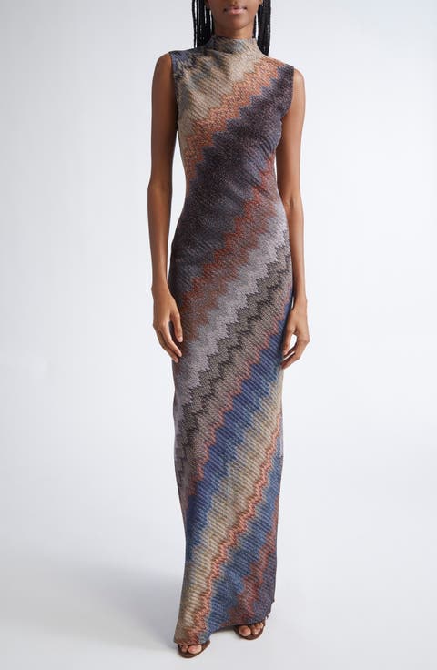 Metallic Zigzag Stripe Sleeveless Knit Dress