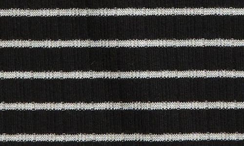 Nordstrom Kids' Metallic Mock Neck Top In Black- Silver Luxe Stripe