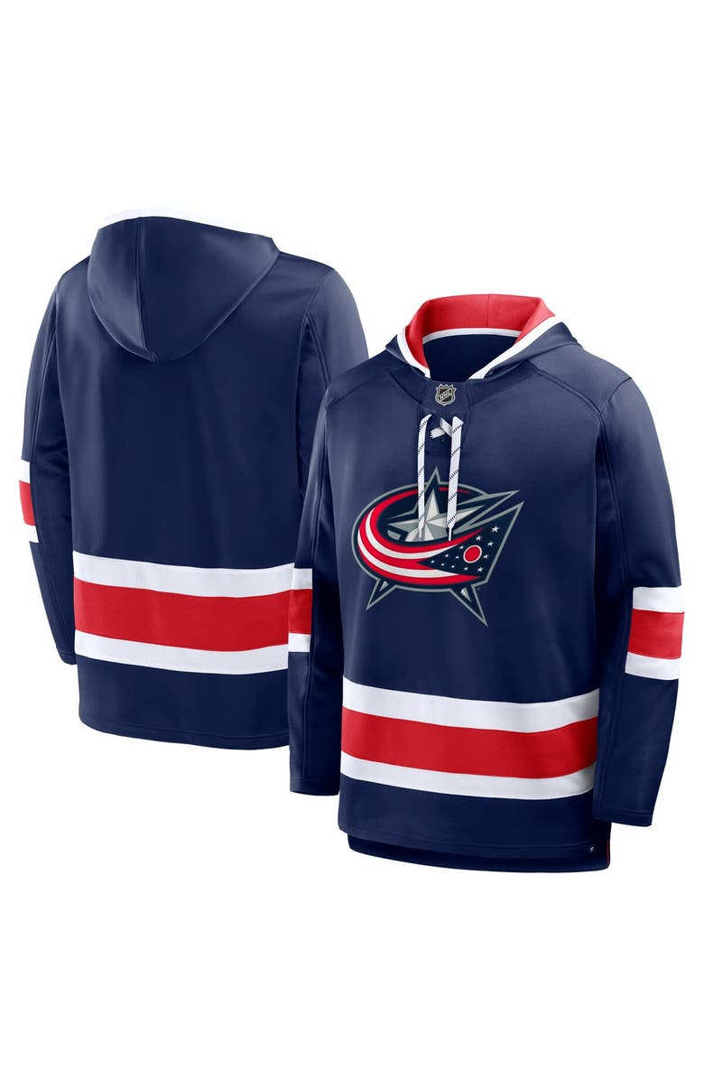 FANATICS Men's Fanatics Navy Columbus Blue Jackets Prime Time Fleece Hoodie, Main, color, Navy