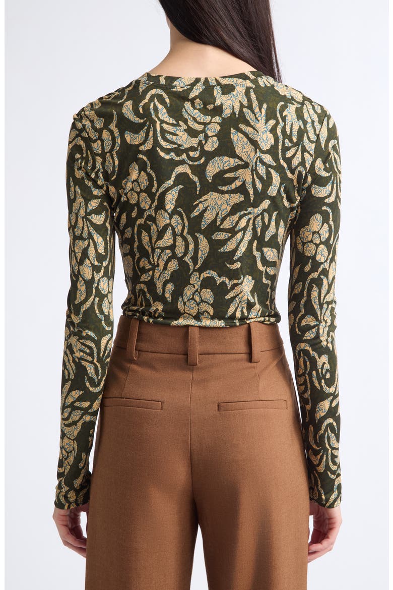 Asha Floral Center Ruched Knit Top, Alternate, color, KHAKI FLORAL