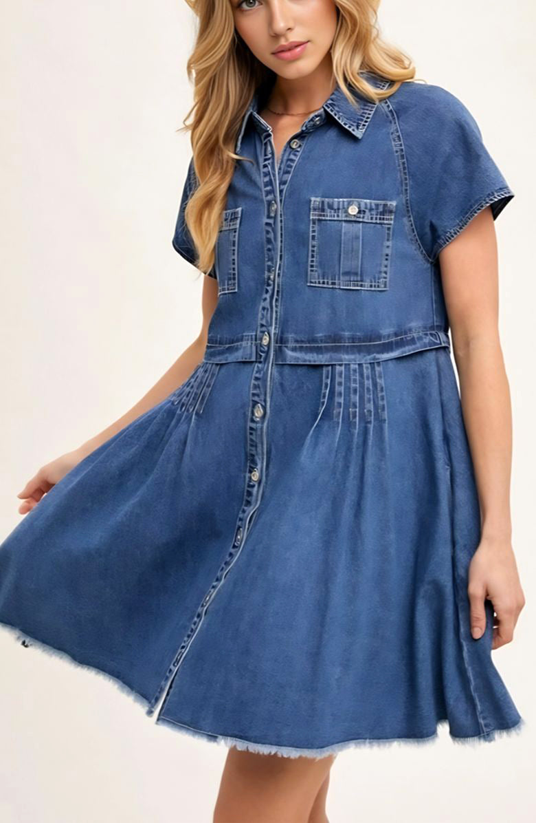 Knit and Lounge Button-Down Denim Mini Dress, Alternate, color, Denim Blue