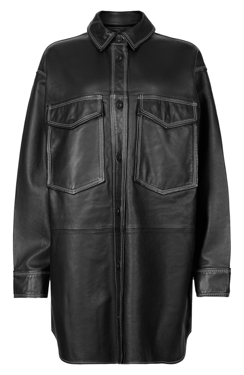 AllSaints Lily Long Sleeve Leather Mini Shirtdress, Alternate, color, 