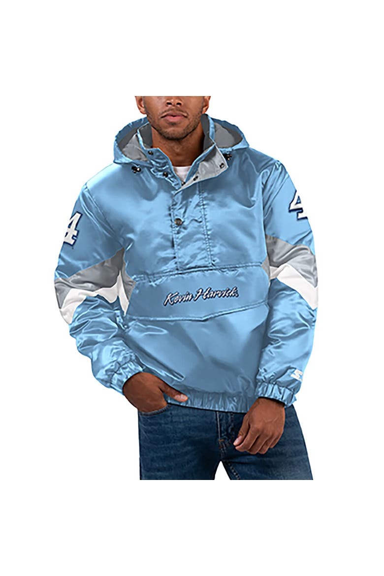 Men's Starter Light Blue Kevin Harvick Home Team Satin Half-Zip Hoodie Jacket, Main, color, Light Blue