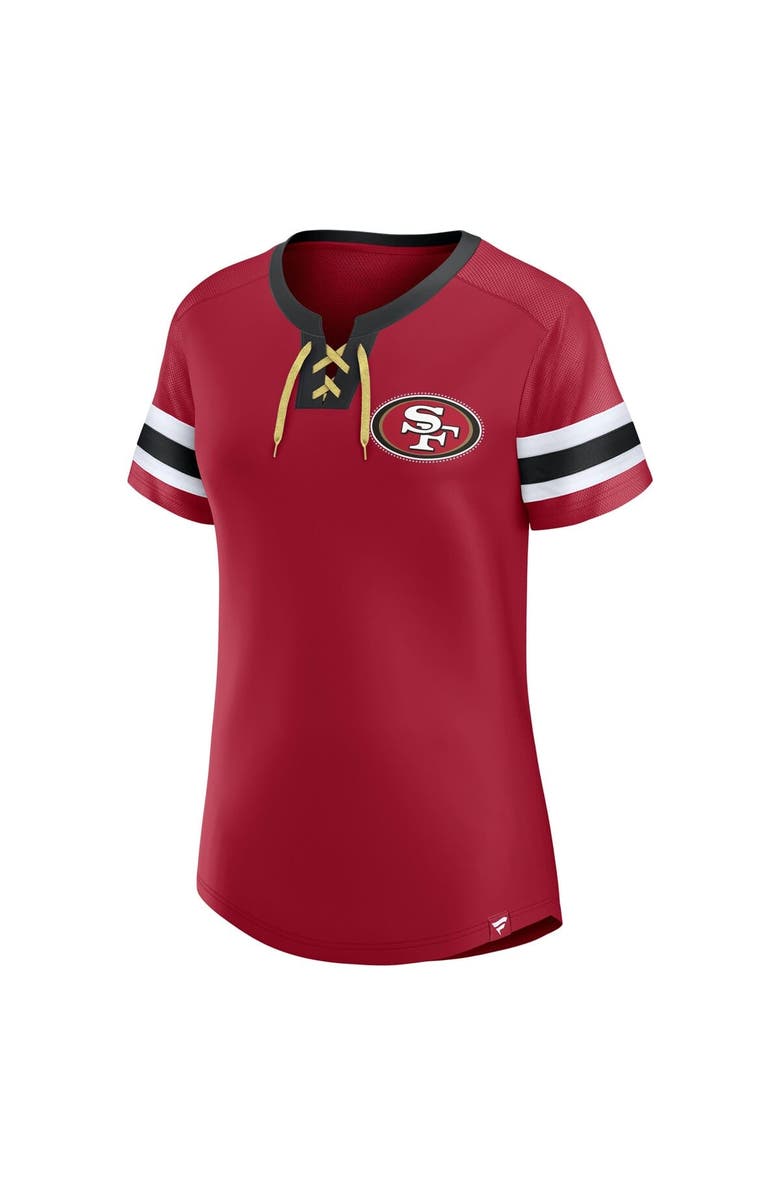 FANATICS Women's Fanatics Scarlet San Francisco 49ers Lace-Up Bling T-Shirt, Alternate, color, Scarlet