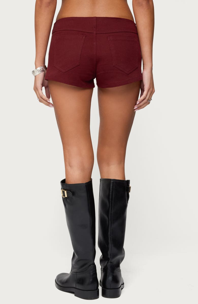 EDIKTED Dinah Low Rise Denim Micro Shorts, Alternate, color, Burgundy