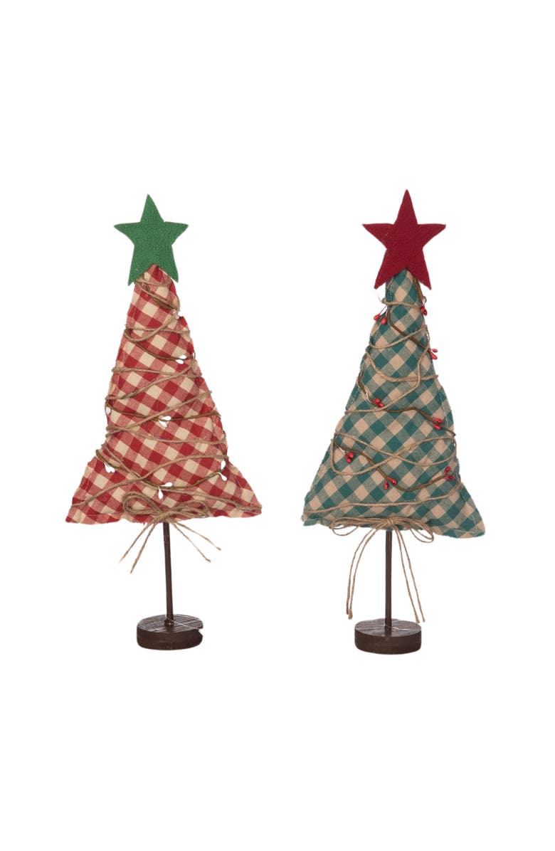 Transpac Red and Green Check Tree Set of 2 Decorative Sculptures for Christmas, Main, color, 