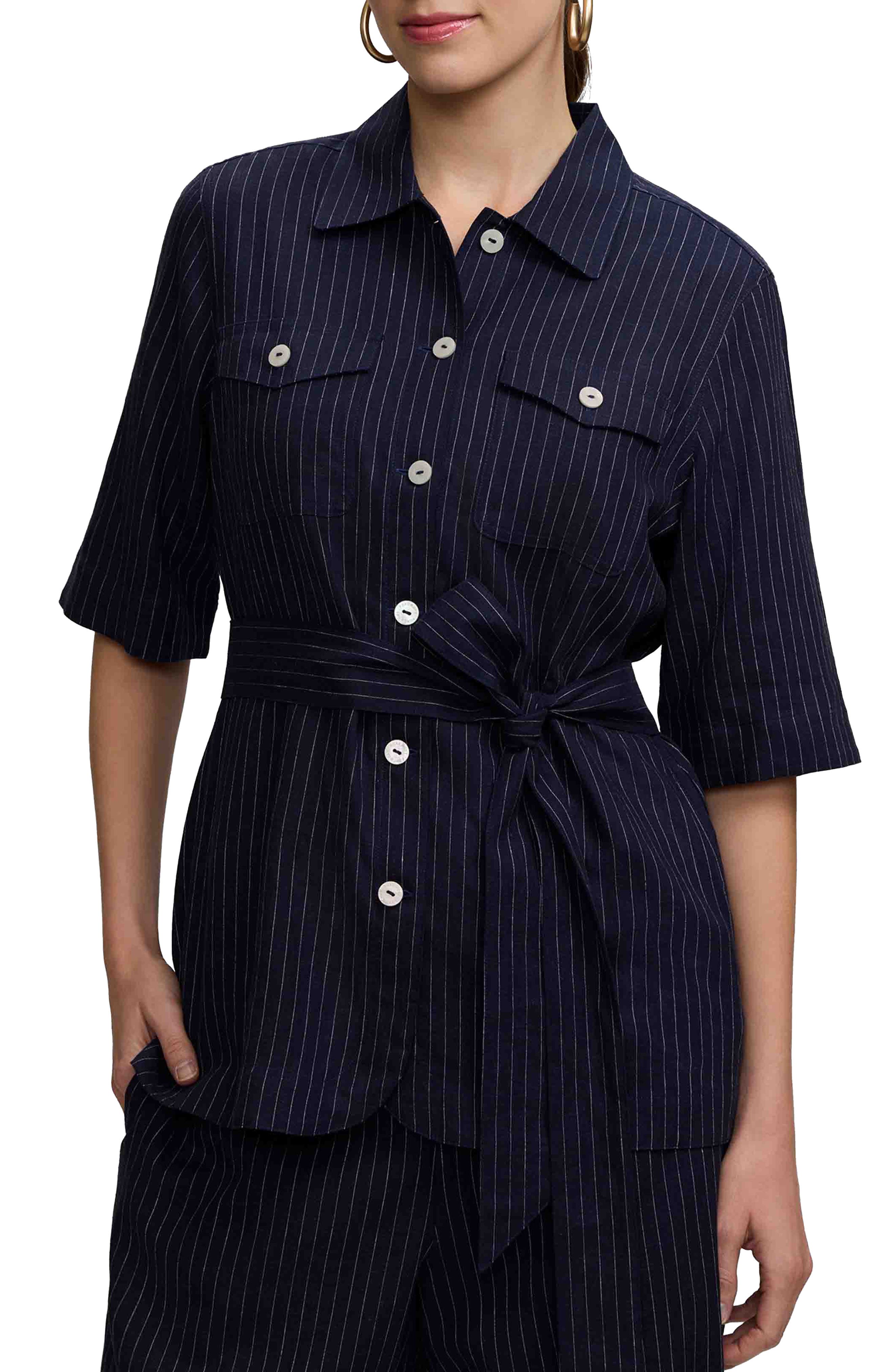 Estela Stripe Linen Blend Jacket - image 1