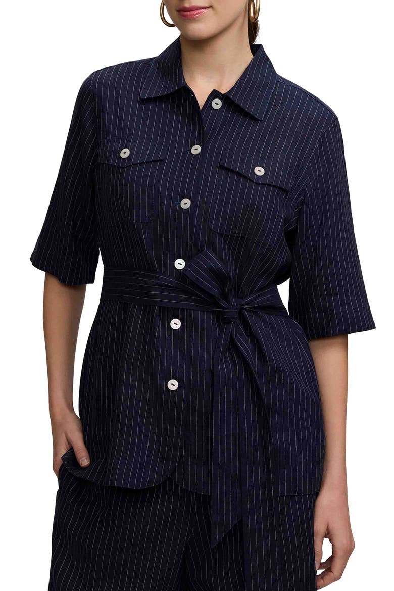 Estela Stripe Linen Blend Jacket, Main, color, NAVY BLUE/ WHITE