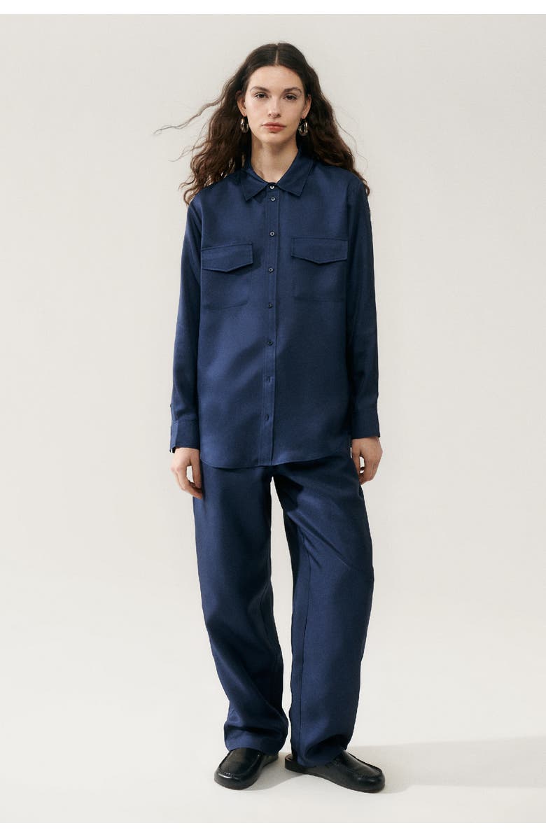 SILK LAUNDRY TWILL BOYFRIEND SHIRT MIDNIGHT, Main, color, 