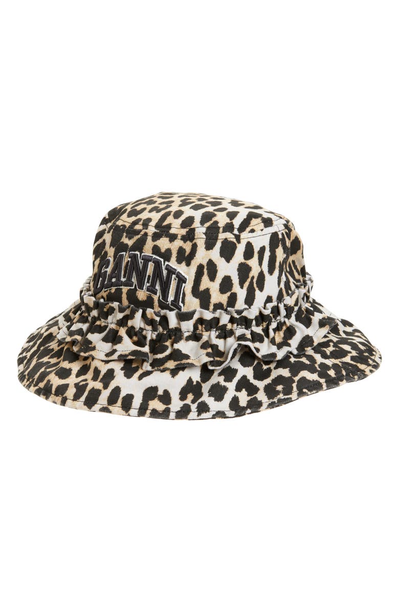 Ganni Washed Organic Cotton Canvas Bucket Hat, Main, color, Leopard