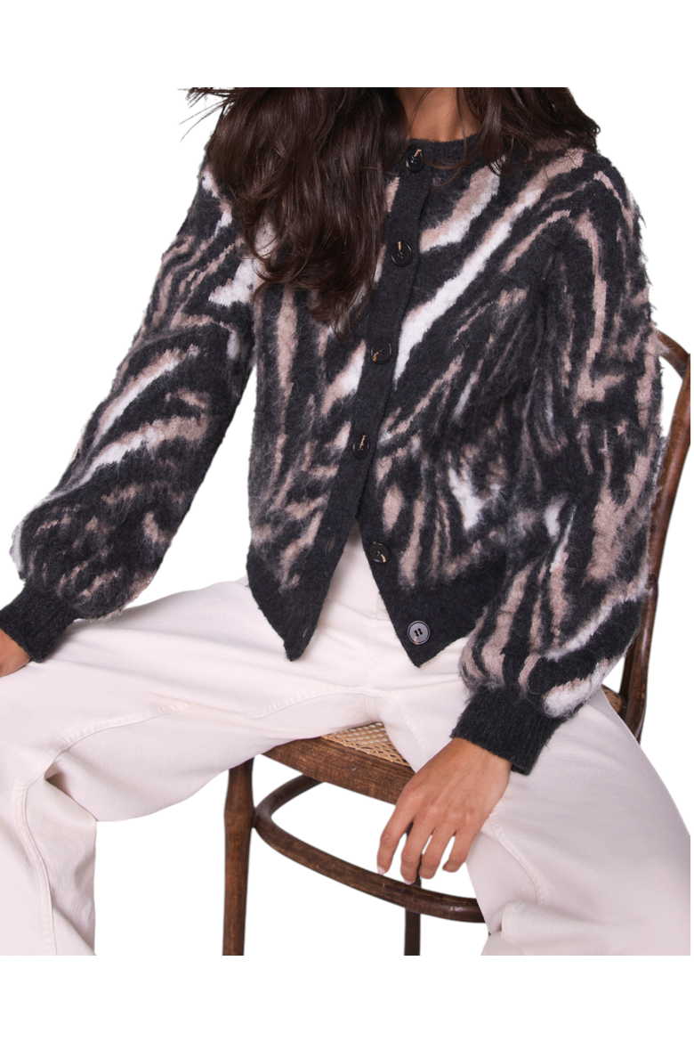 Zebra Knit Cardigan, Alternate, color, Neutral