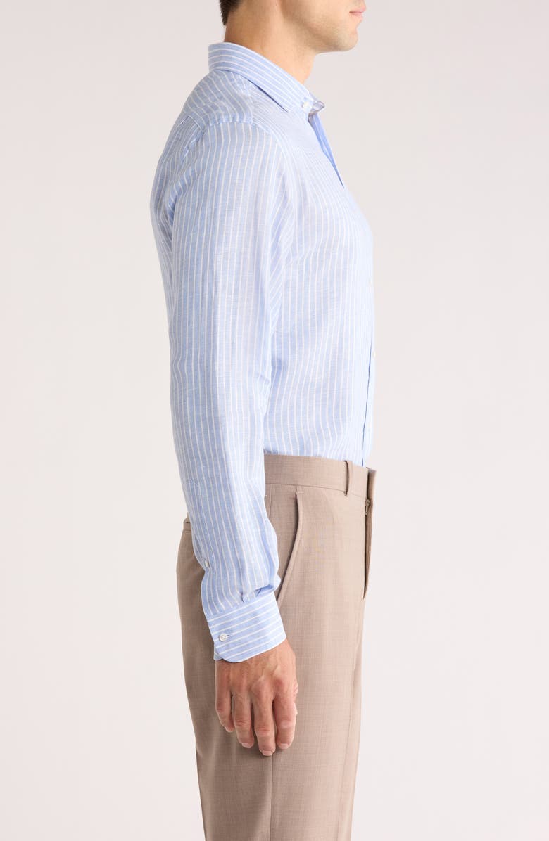 Ralph Lauren Purple Label Tattersall Stripe Linen Button-Up Shirt, Alternate, color, Blue Multi/ White