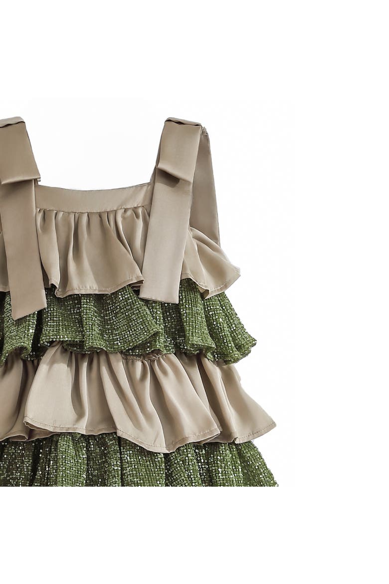 Bellamy Ruffle Sequin Dress, Alternate, color, Olive Green