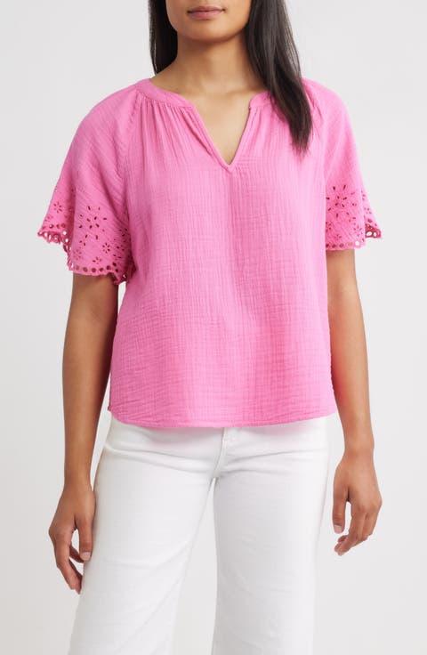 Dessa Eyelet Detail Cotton Top
