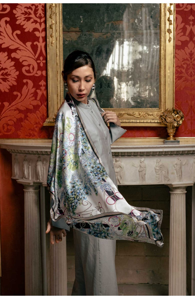 Elizabetta Lilla - Long Satin Silk Scarf for Women, Main, color, Blue