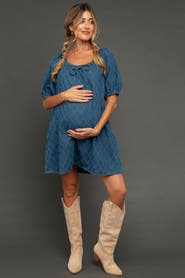 PinkBlush Chambray Jacquard Puff Sleeve Mini Dress