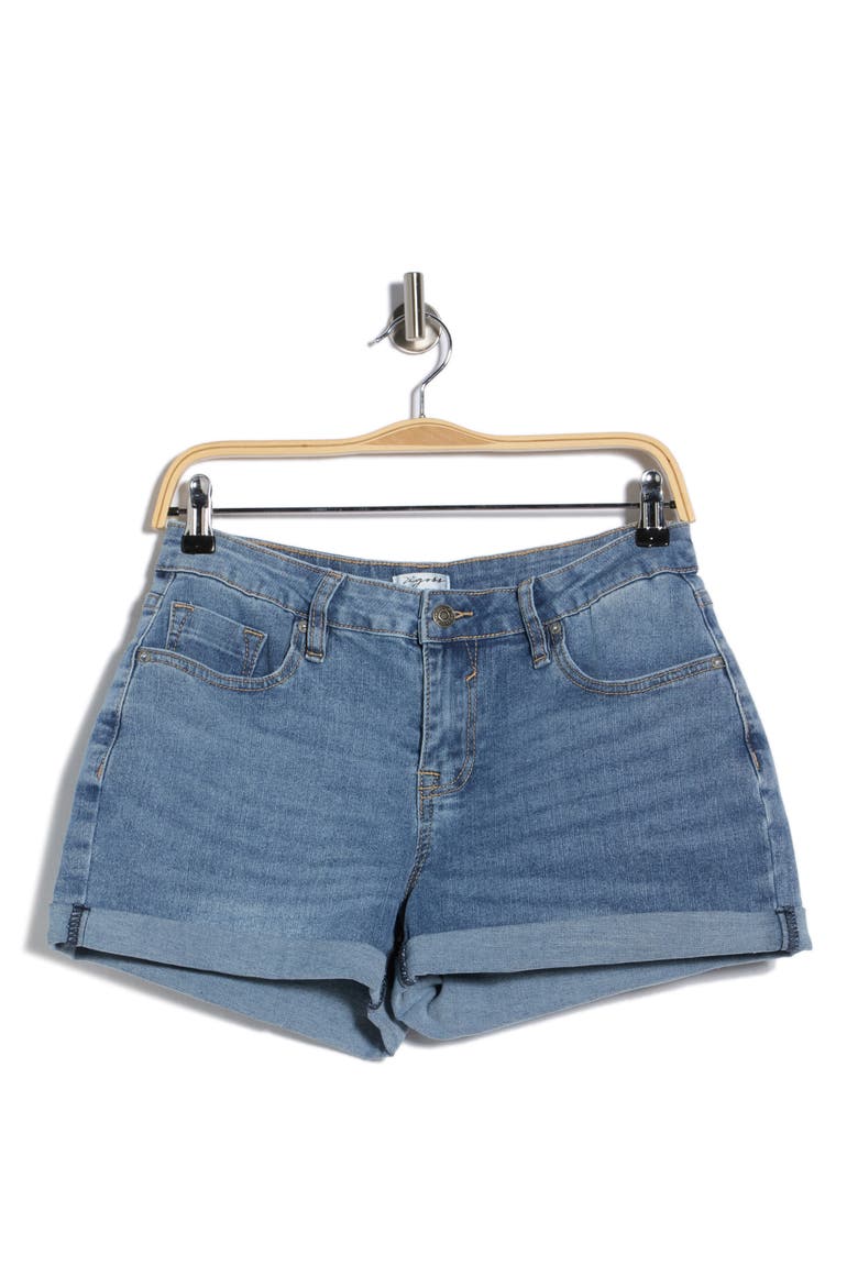 Mid Rise Double Roll Denim Shorts, Alternate, color, MEDIUM WASH