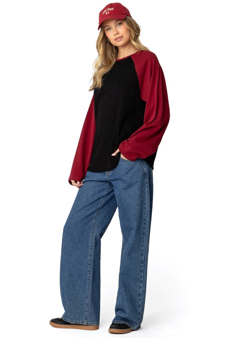 Oversize Long Sleeve Stretch Cotton T-Shirt, Alternate, color, BLACK