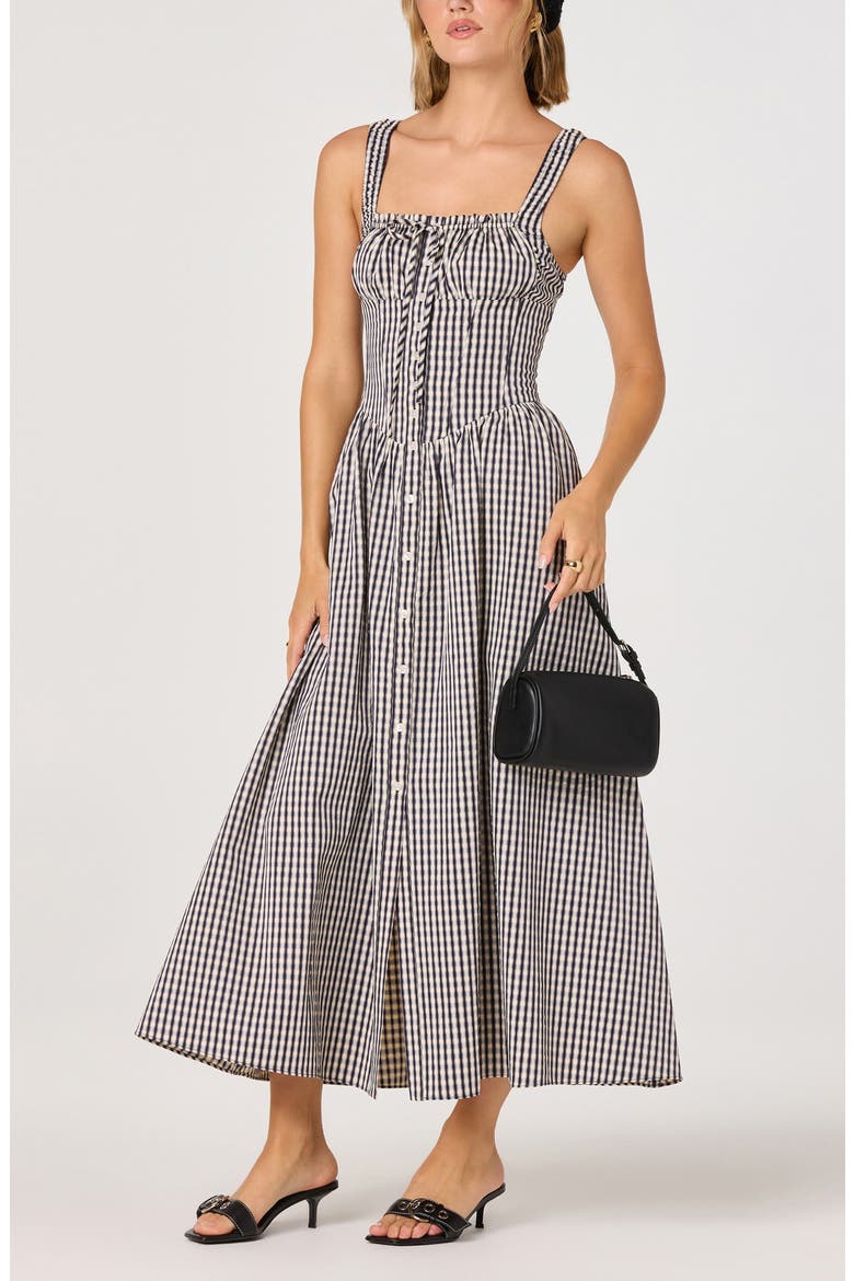 Temperance Gingham Corset Midi Dress, Alternate, color, BLACK GINGHAM