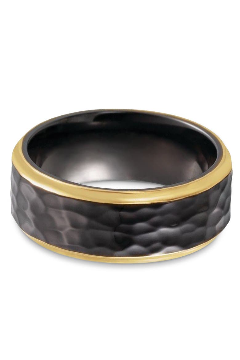 Men's Hammered Wedding Ring Band 18K Yellow Gold PVD Black Titanium, Alternate, color, Titanium