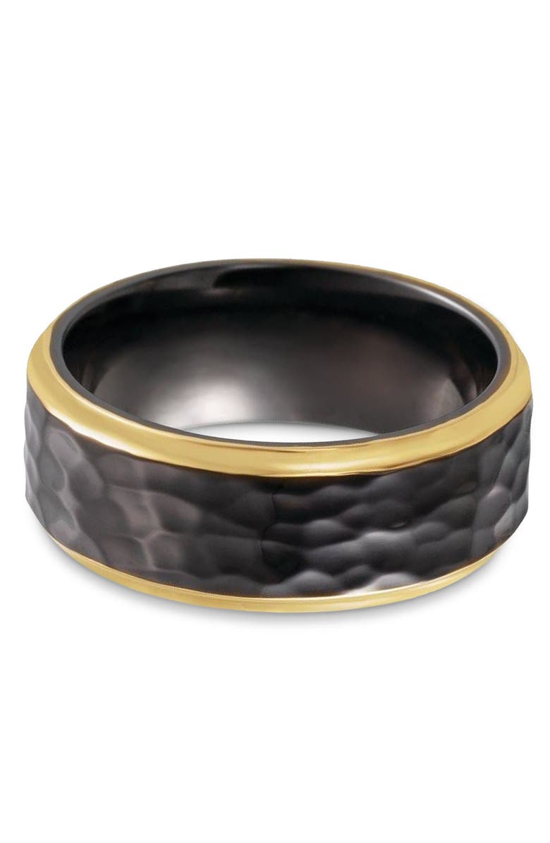 ALLUREZ Men's Hammered Wedding Ring Band 18K Yellow Gold PVD Black Titanium, Alternate, color, Titanium