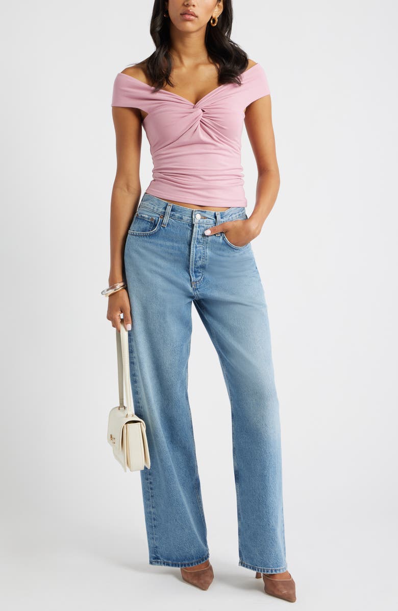 Open Edit Twist Front Off the Shoulder Top, Alternate, color, Pink Prince
