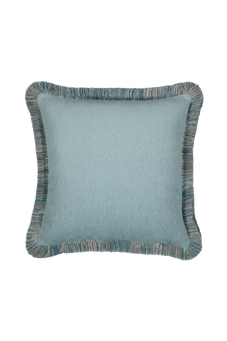 Halo Fringed Indoor & Outdoor Woven Accent Pillow & Insert, Main, color, Mist