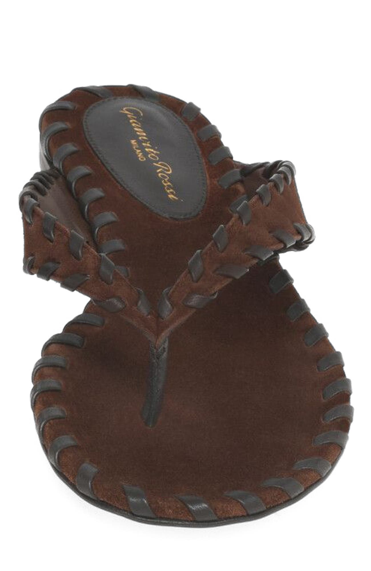Gianvito Rossi Zaira Thong Flat Sandal, Alternate, color, Brown Suede