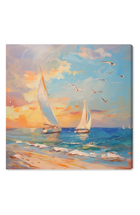 Sailboats In The Sunset Canvas Wall Art