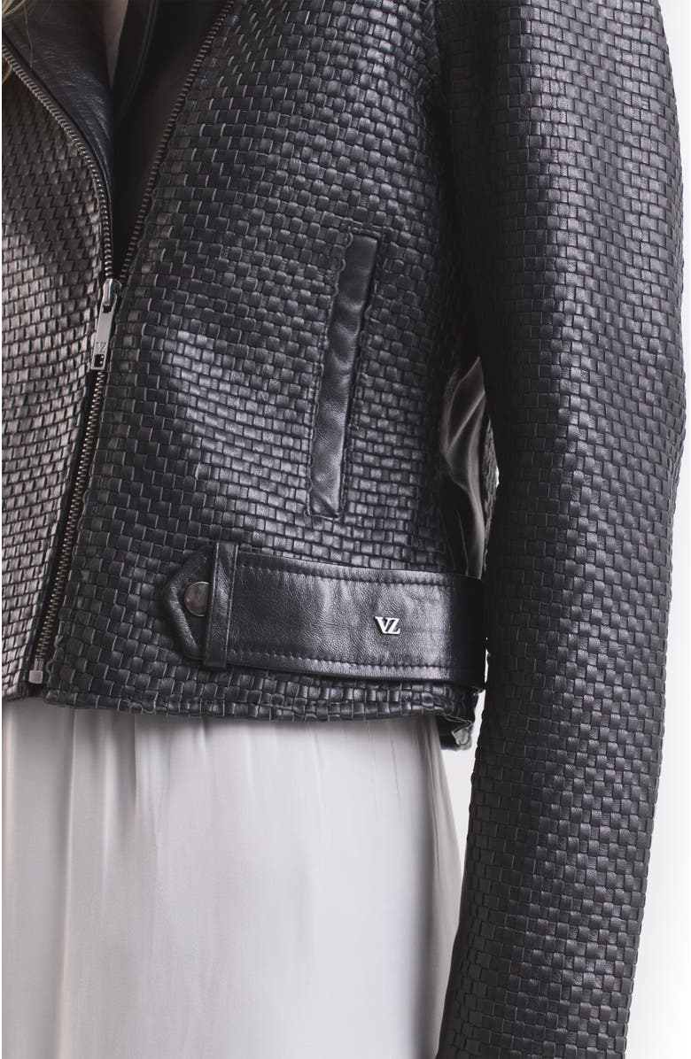 Velez Claire Leather Woven Biker Jacket for Women, Alternate, color, Black