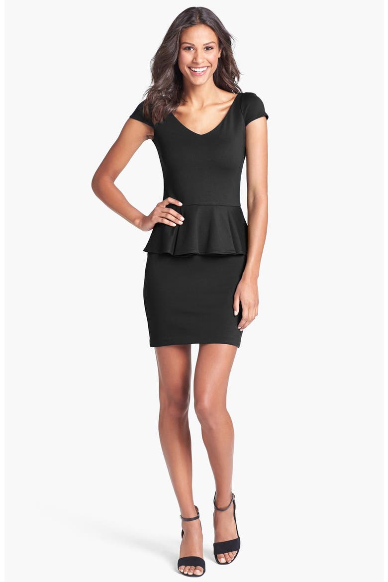 Ponte Knit Peplum Dress, Main, color, BLACK