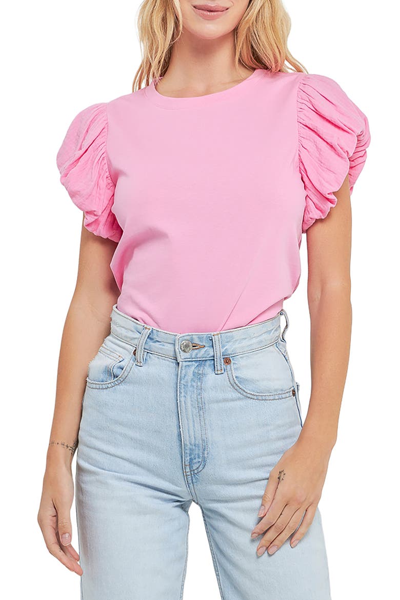 Puff Sleeve Shirt, Main, color, PINK