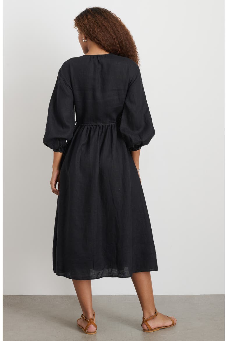 Lauren Long Sleeve Linen Wrap Dress, Alternate, color, RICH BLACK