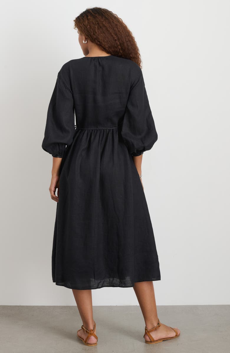 Alex Mill Lauren Long Sleeve Linen Wrap Dress, Alternate, color, Rich Black