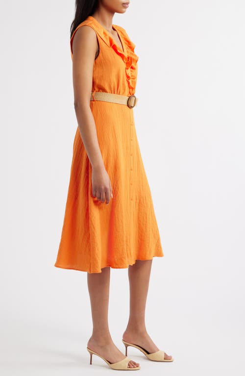 Sam Edelman Ruffle Trim Sleeveless Midi Dress In Orange