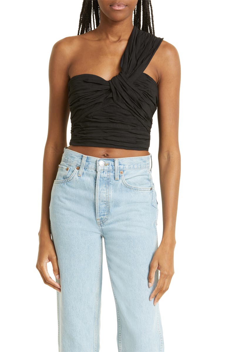 A.L.C. Apollo One-Shoulder Linen Blend Crop Top, Main, color,