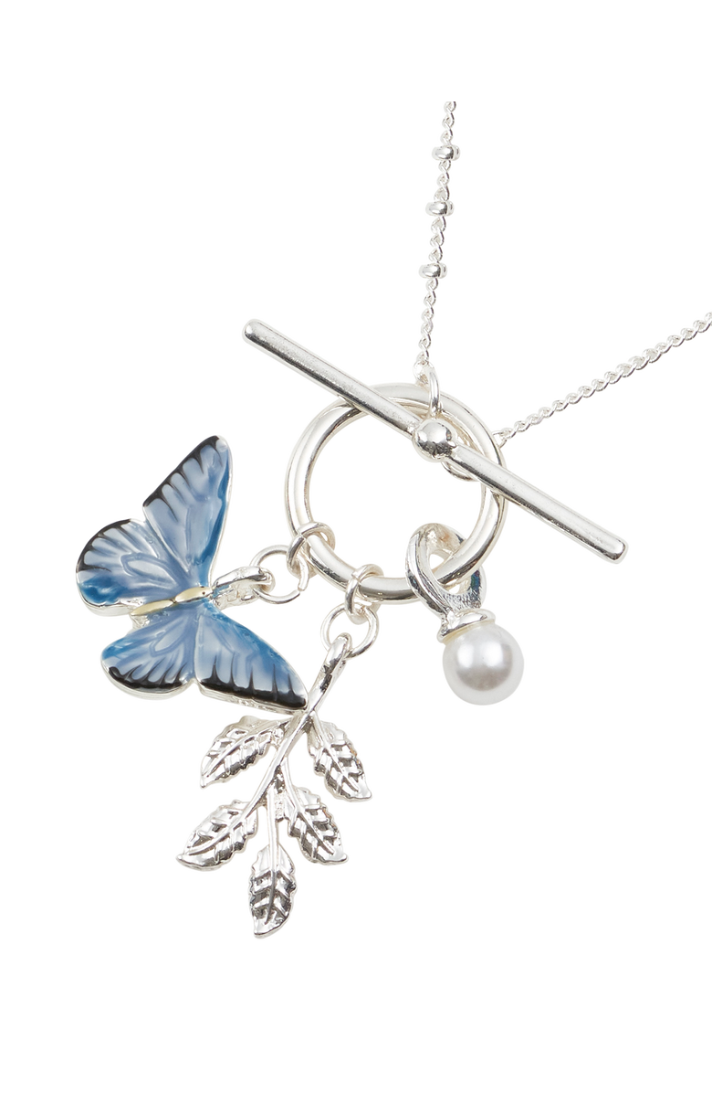 Fable England Blue Butterfly Necklace Silver, Main, color, Blue & Silver