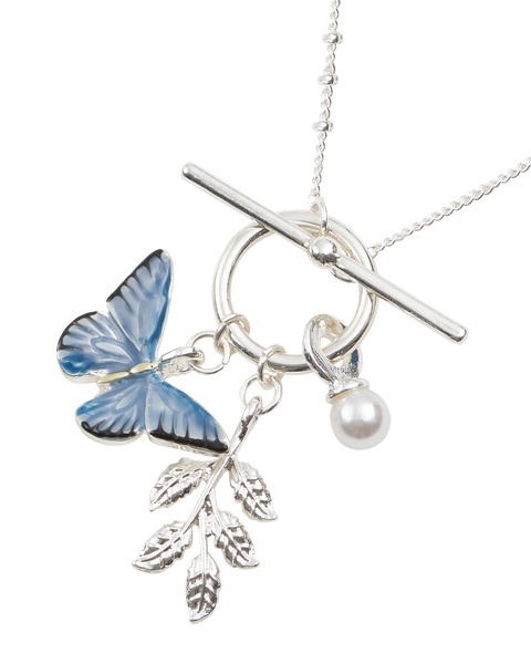 Blue Butterfly Necklace Silver