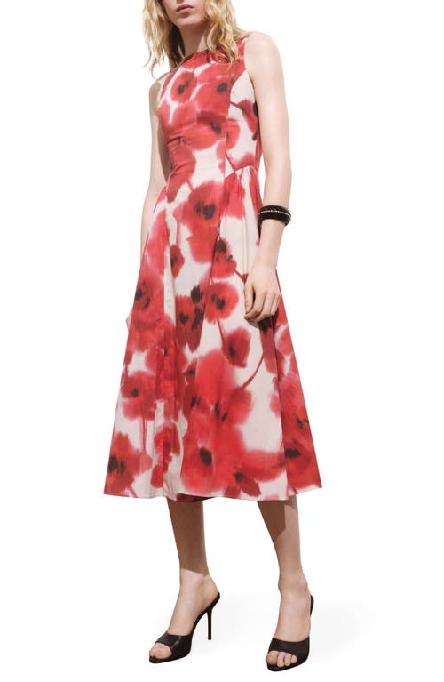 Mango Floral-print Flared Dress Ecru In Red