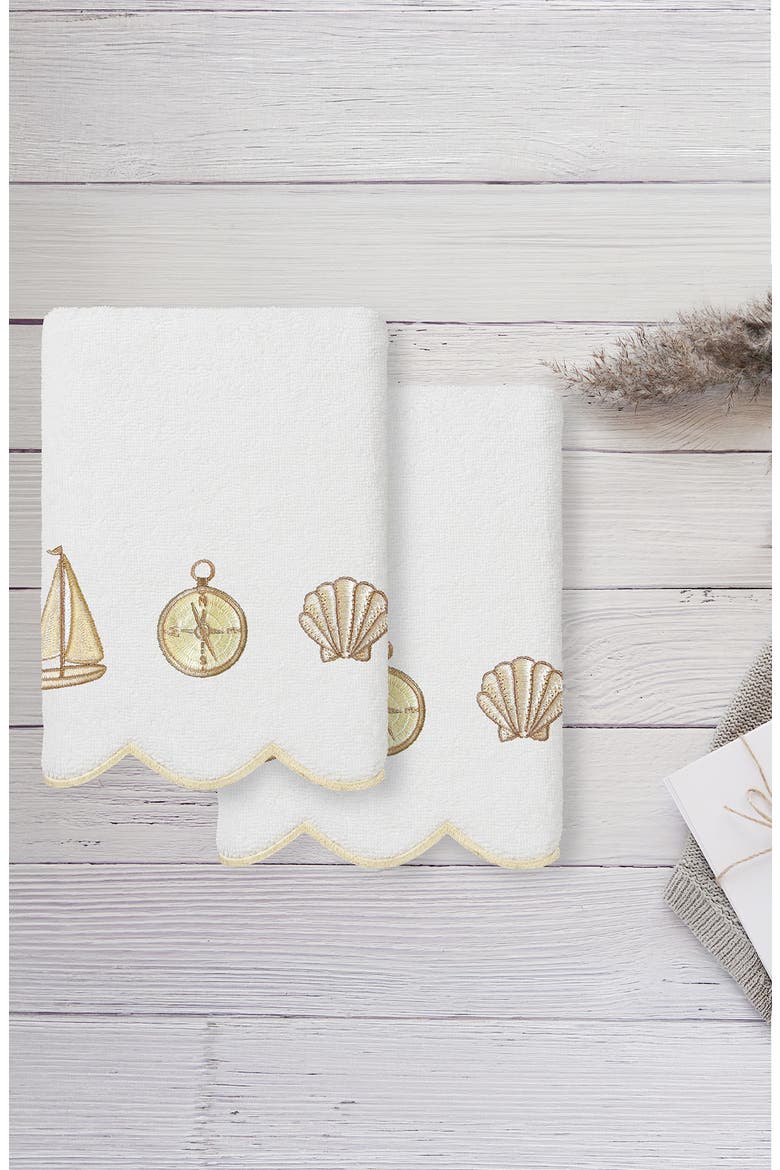 Sea Joy Scallop Pack of 2 Hand Towels, Alternate, color, WHITE/ BEIGE