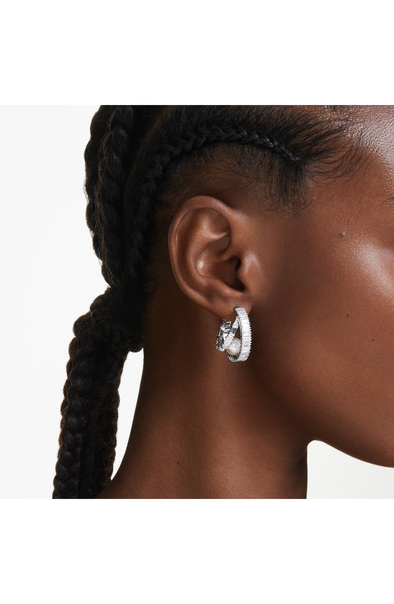 Swarovski x Ariana Grande Crystal Pearl & Baguette Cut Crystal Double Hoop Earrings, Alternate, color, 