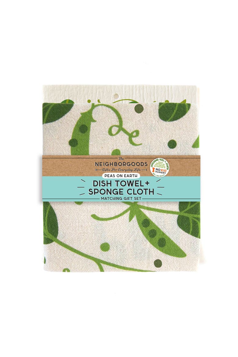 Peas Dish Towel + Sponge Cloth Gift Set, Alternate, color, Green