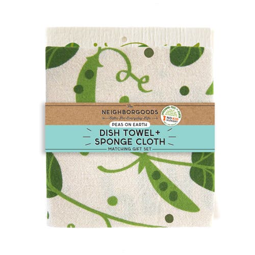 The Neighborgoods Peas Dish Towel + Sponge Cloth Gift Set In Multi