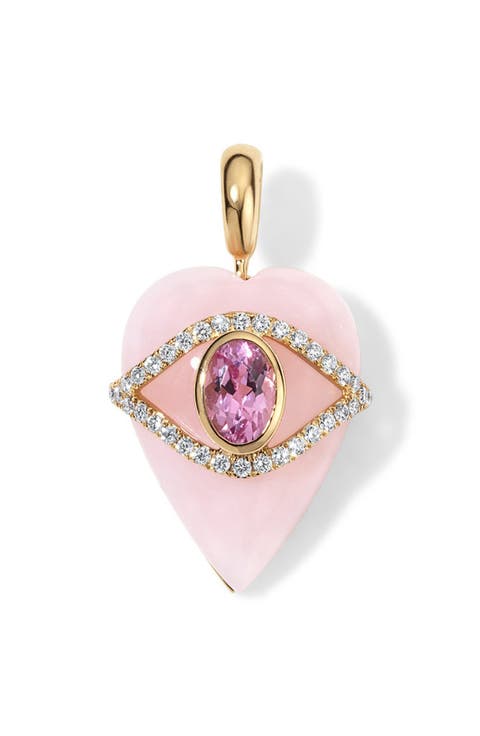 14k Gold Pink Opal & Pink Tourmaline Heart Charm