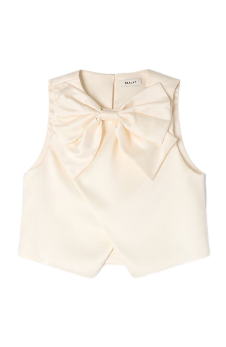 SANDRO Satin bow crop top, Alternate, color, Ecru
