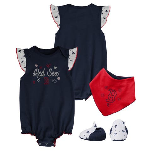 Girls Newborn & Infant Navy Boston Red Sox 3-Piece Home Plate Bodysuit Bib & Booties Set