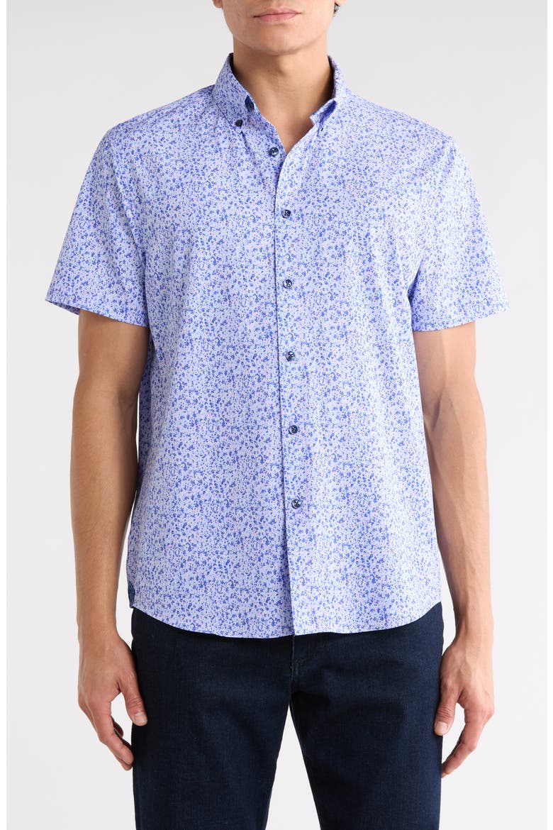 Mini Splatter Woven Short Sleeve Shirt, Main, color, BLUE MULTI